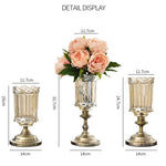 vase verre transparent motif rayé fleurs artificielles peonies roses decoratif moderne salon