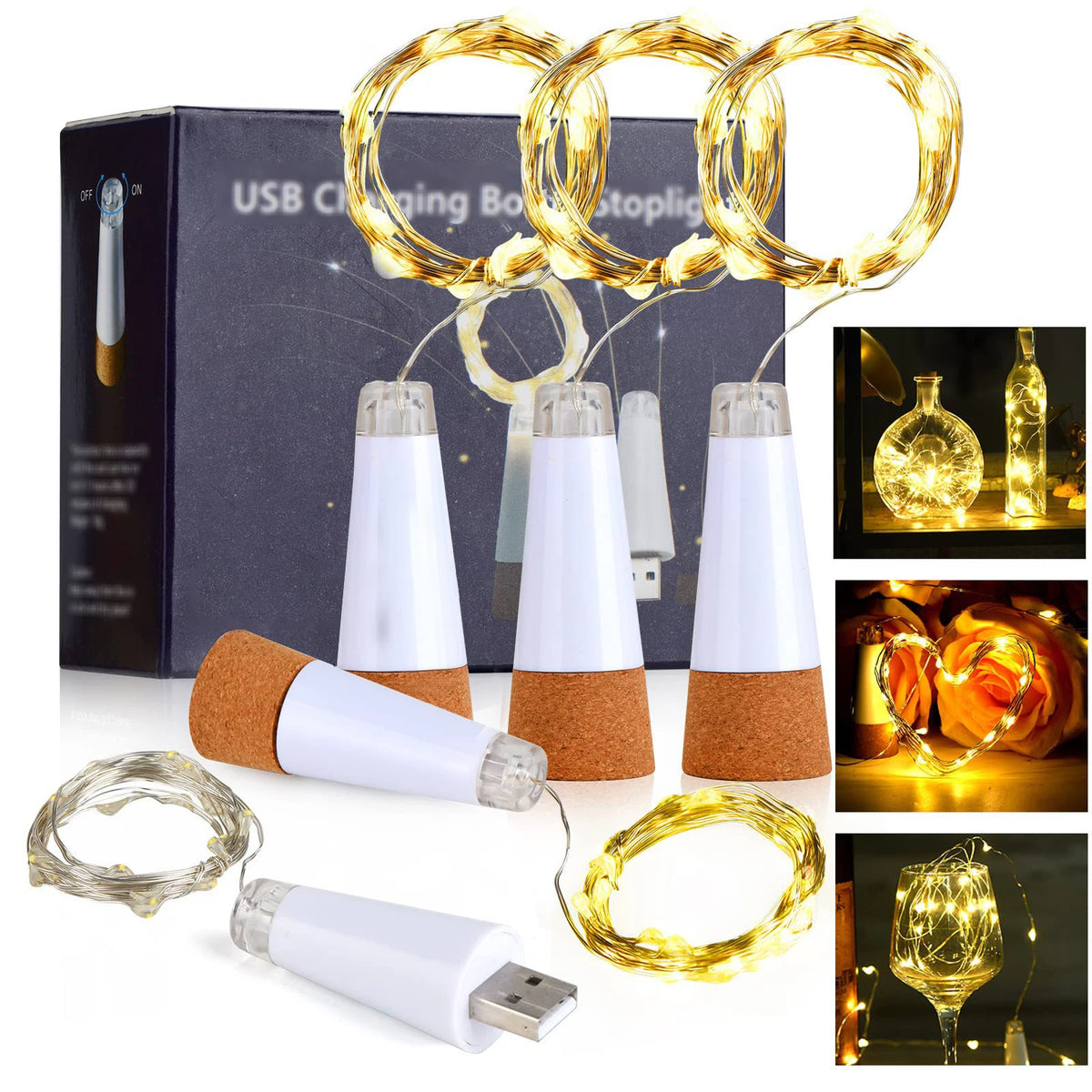 guirlande lumineuse led bouteilles liège rechargeable usb moderne décoration noël chambre mariage
