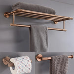 ensemble accessoires salle bain laiton brossé or rose porte serviettes mural moderne