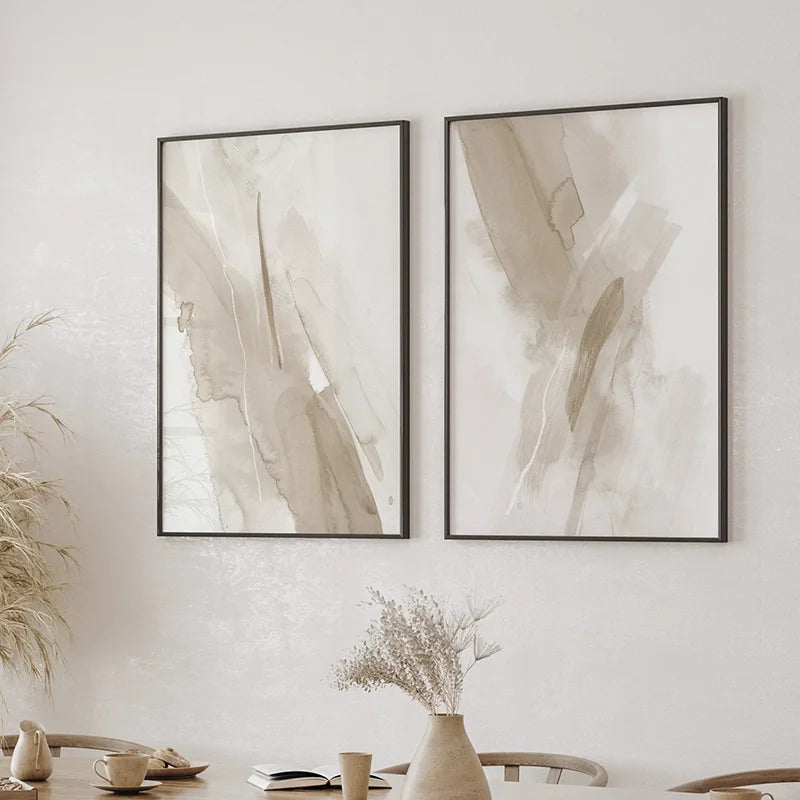 affiche moderne abstraite toile minimaliste beige blanc sans cadre 40x60cm