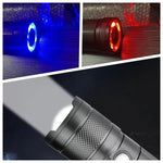 lampe torche led rechargeable zoomable couleurs super lumineuse distance 100 200 metres
