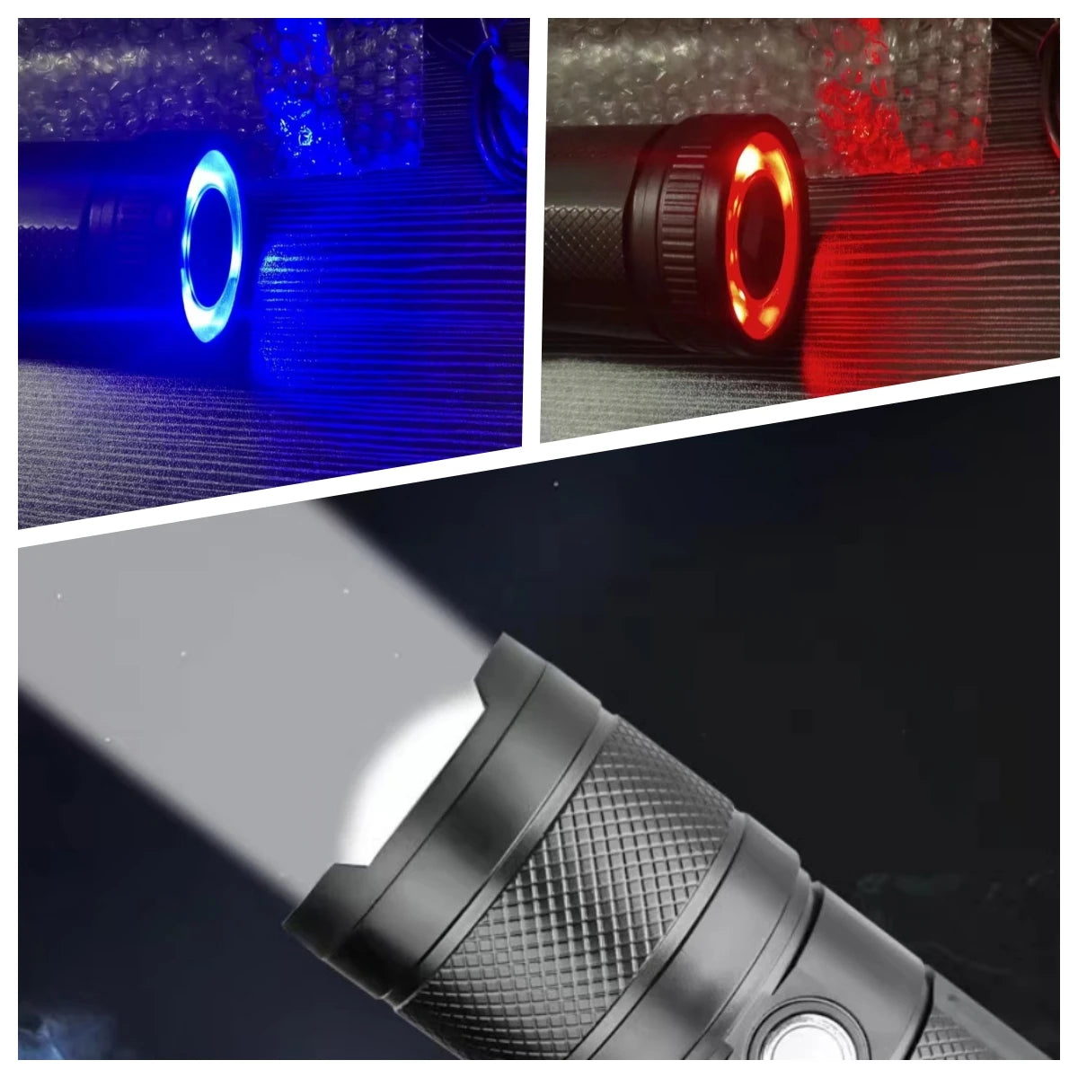 lampe torche led rechargeable zoomable couleurs super lumineuse distance 100 200 metres