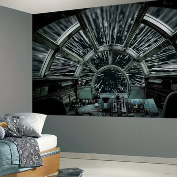 papier peint mural décoratif vue espace étoiles planètes futuriste moderne salon chambre