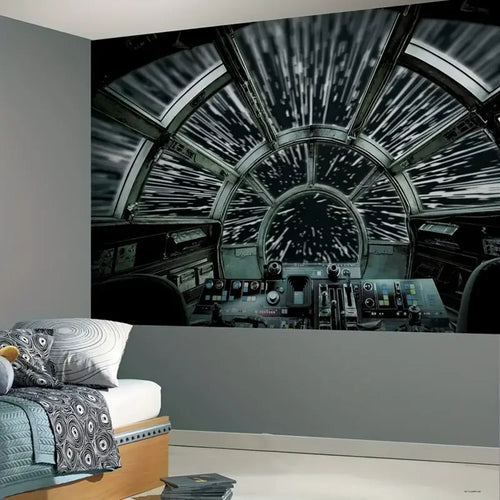 papier peint mural décoratif vue espace étoiles planètes futuriste moderne salon chambre