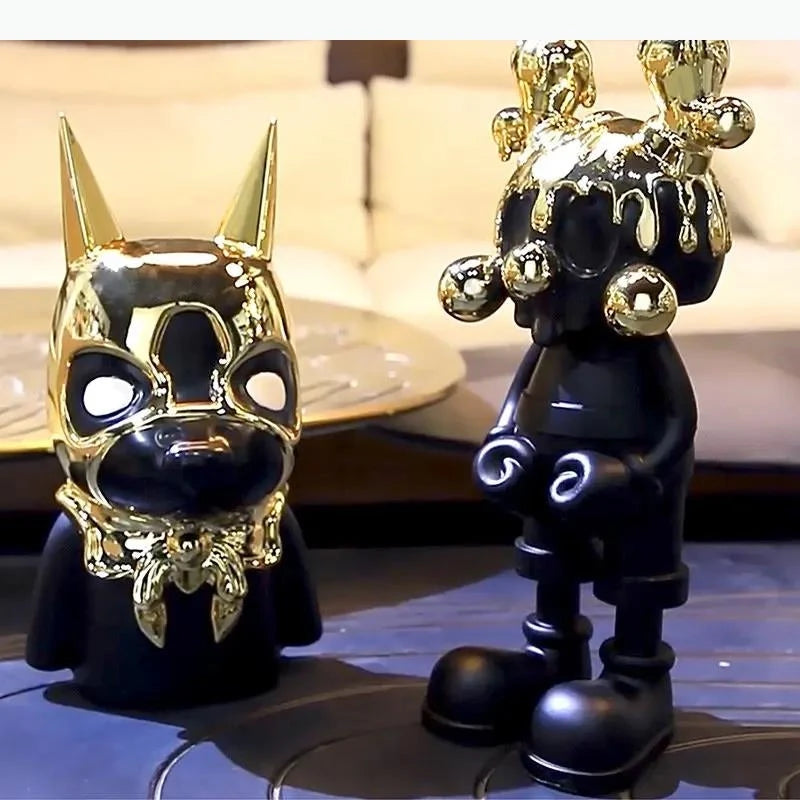 figurines decoratives noir or detailles relief pop art contemporain miniature deco