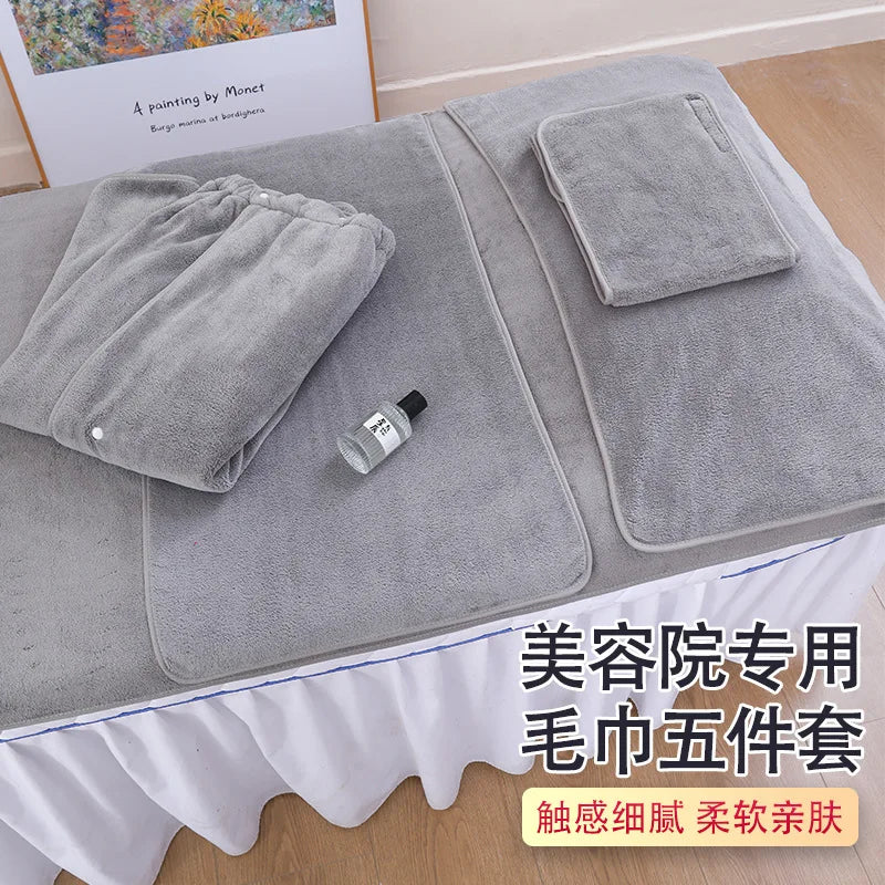 serviettes massage microfibre douce absorbante moderne élastique set cinq pièces beigeclair