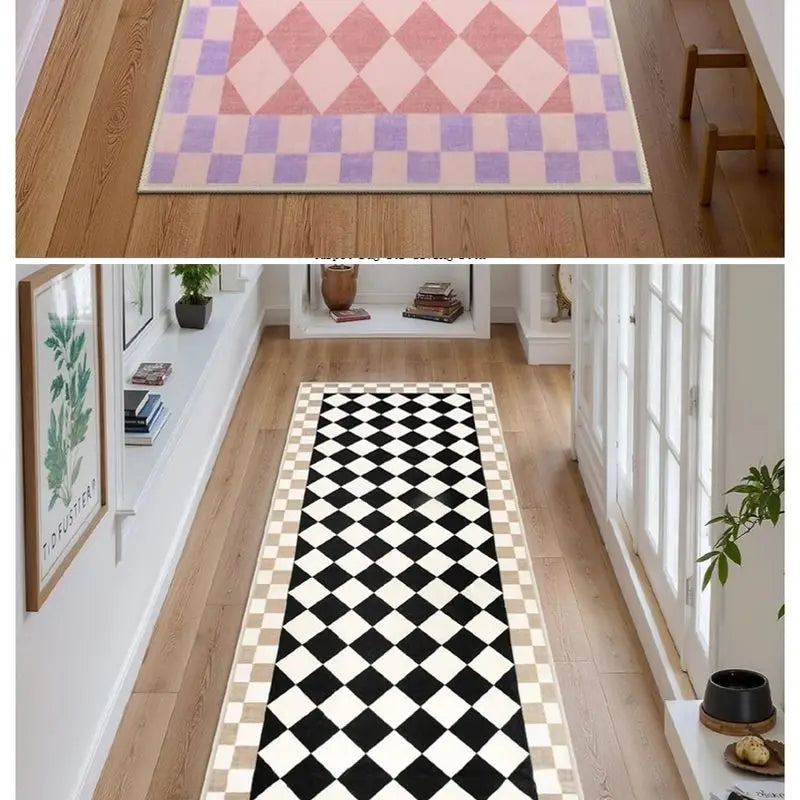 tapis carreaux géométriques vert clair moderne minimaliste imperméable résistant décoloration easy to clean