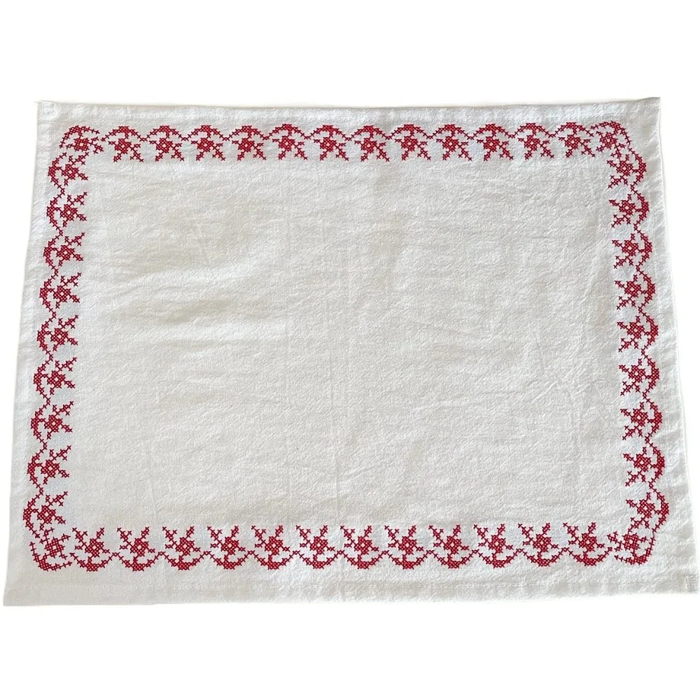 serviettes coton brodé fleurs traditionnelles blanc bleu rouge 37x29cm casa restaurant