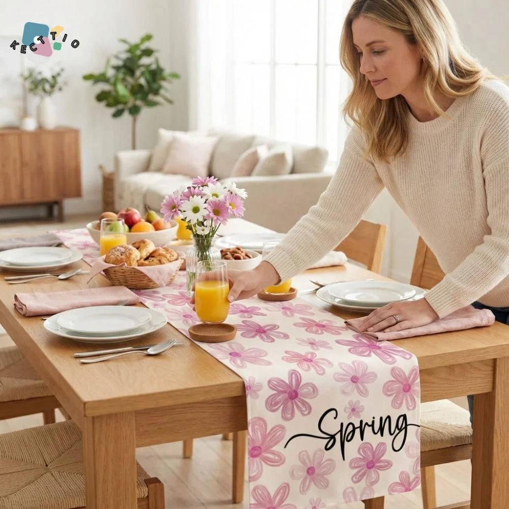 nappe fleurs stylisées printemps couleurs vives bleu rose jaune vert chambre restaurant