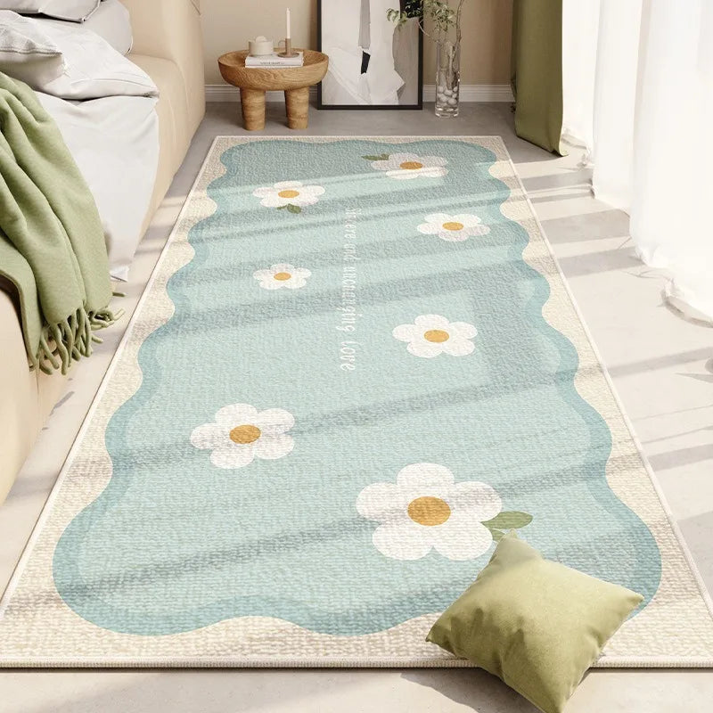 tapis moderne fleur bleu rose vert bordure ondulée adhésif chambre maison extérieur commercialisation