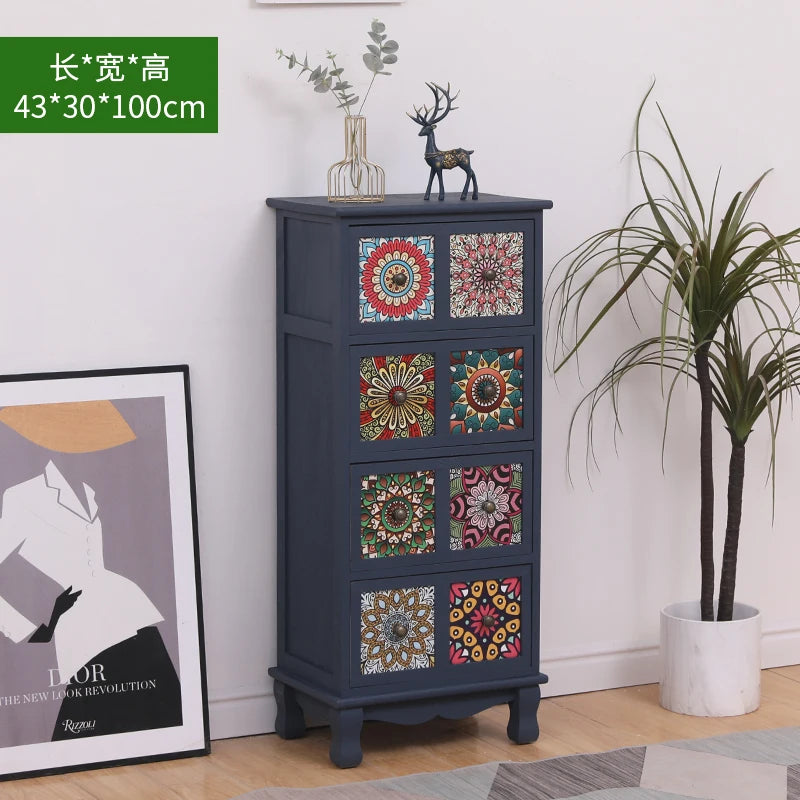 commode vintage rustique tiroirs floraux bois foncé organisateur chambre coucher bois massif