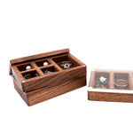 boîte bijoux bois foncé tissu intérieur moderne clips anneaux boucles d'oreilles colliers cadeau présentation
