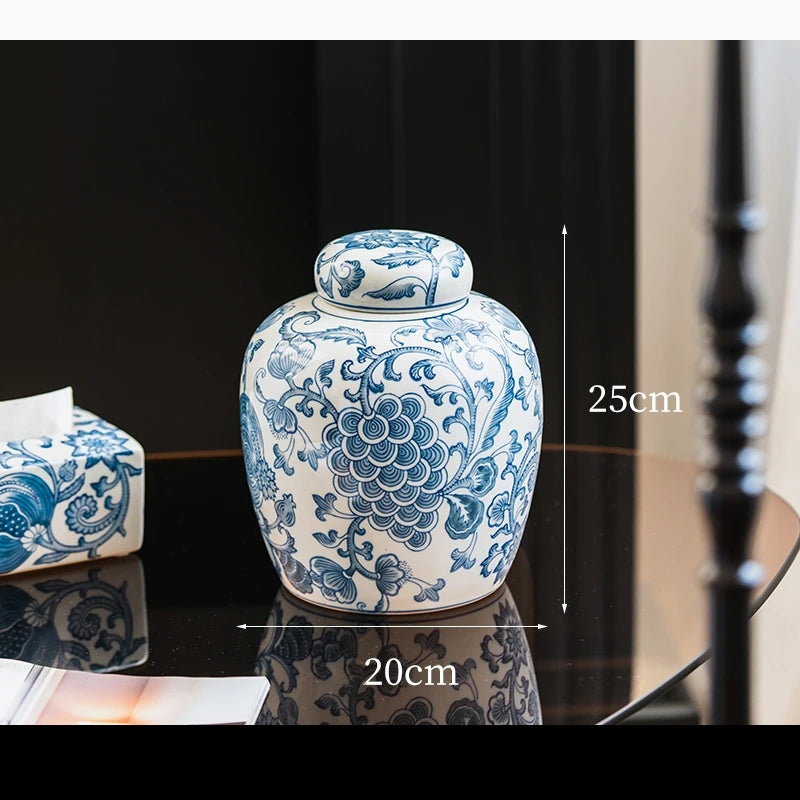 vase bleu blanc floral oiseaux classique traditionnel decoration table arrangement floral