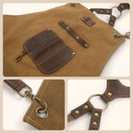 tablier cuisine cuir toile marron clair poche cuir boucle métal écrous métal durable classique