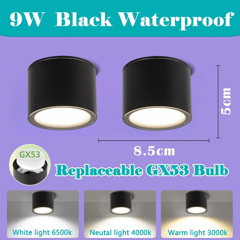 spot lumineux led étanche gx53 éclairage chambre salon cuisine blanc noir moderne