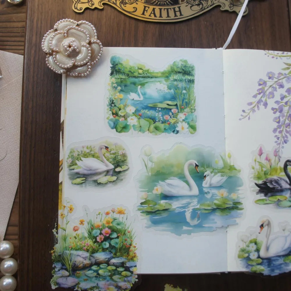 autocollants transparents pvc paysages naturels scrapbooking diy décoration cadeaux vert bleu rose
