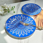 assiettes bleu motif floral tasse blanc classique opacité