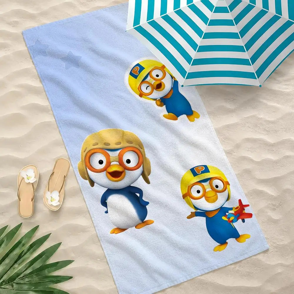 serviette plage microfibre enfant motif pororo séchage rapide grande douce blanche jaune bleu