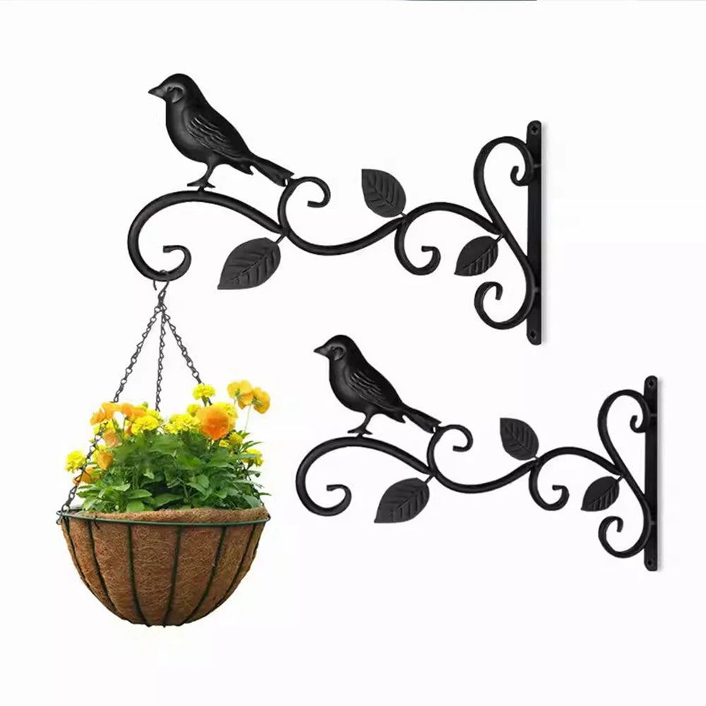 supports muraux métal oiseau feuilles pots fleurs suspendus balcon jardin rustique