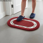 tapis ovale fleurs roses classique antidérapant rouge vert bleu clair