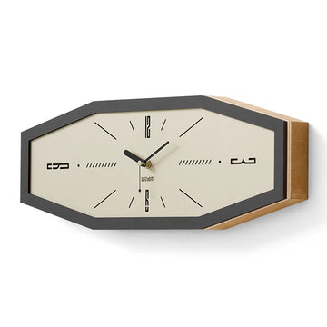 horloge murale carrée moderne fond beige motif géométrique aiguille sourdine bambou résine quartz