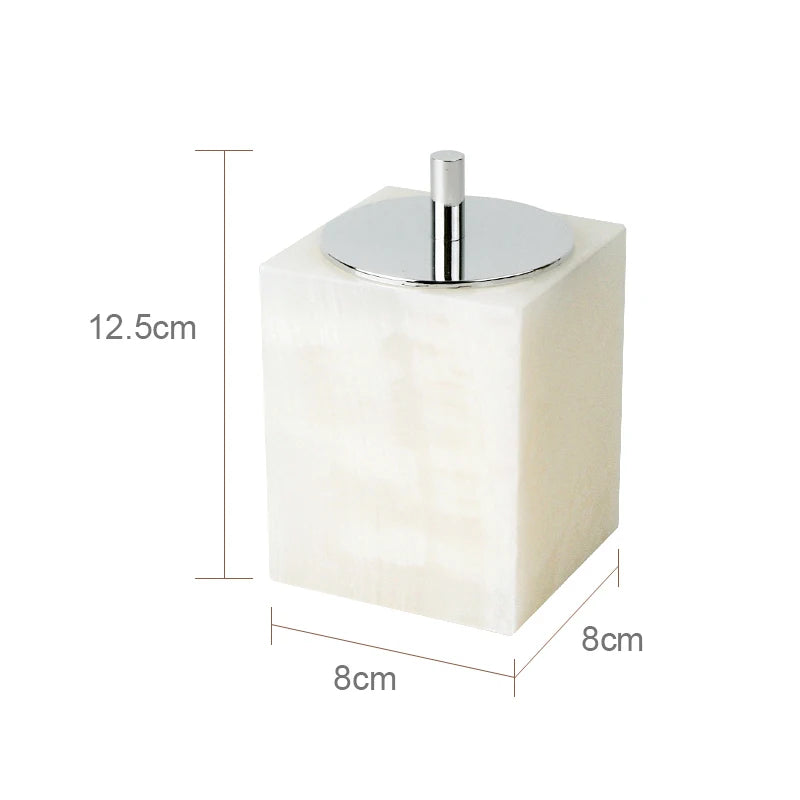 ensemble accessoires salle bain marbre blanc onyx distributeur savon plateau pot brosse dents