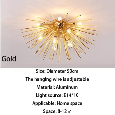 suspension lumineuse or moderne branches radiales ampoules incluses 55cm 65cm 70cm