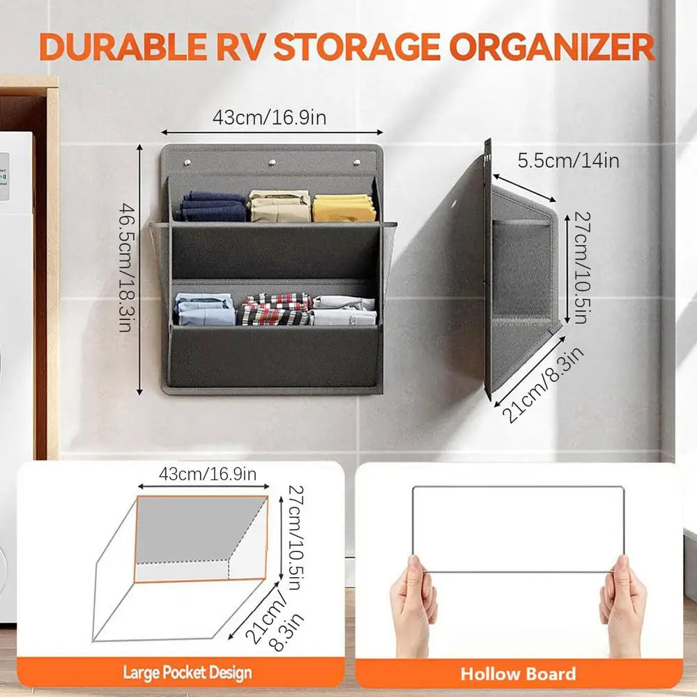rangement mural adhésif poches gris foncé minimaliste fixations instructions.storage organizer