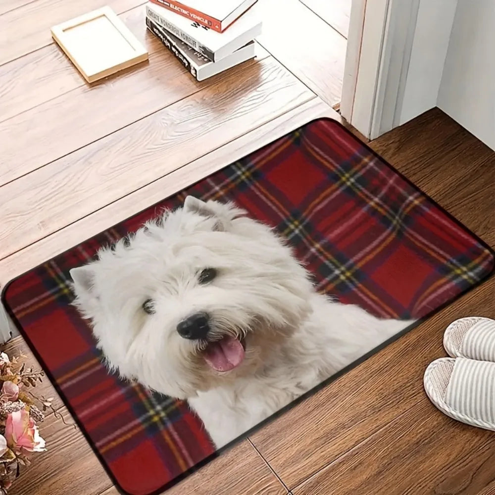 tapis moderne chien panier tartan velours lavable antidérapant salon entrée
