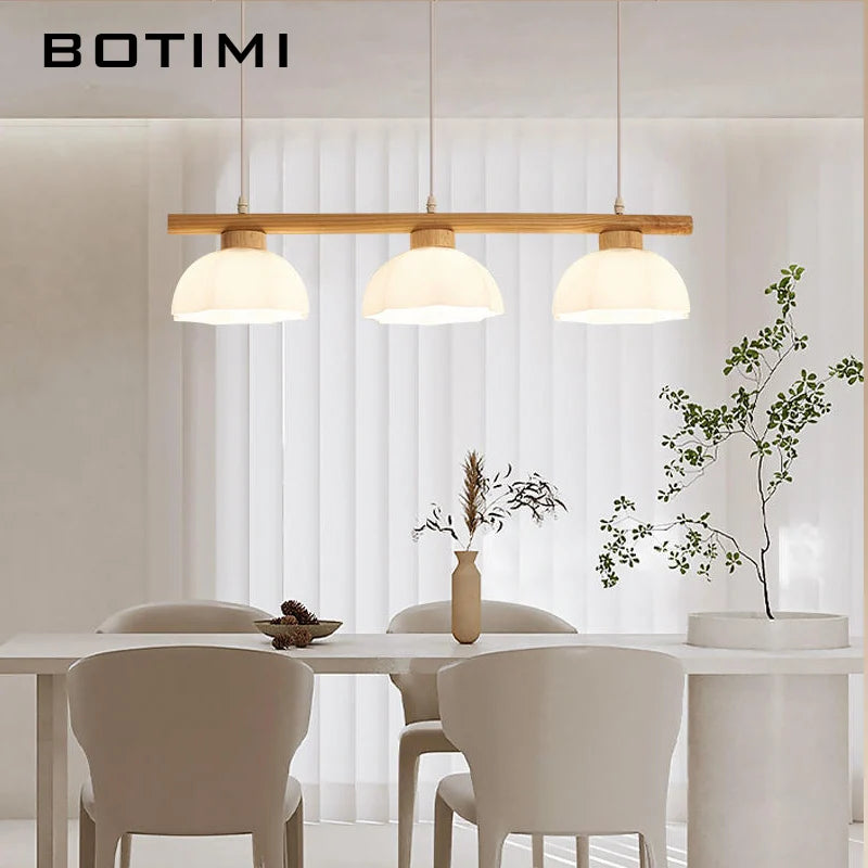 suspension lumineuse trois abat jours bois blanc laiteux moderne minimaliste chambre salon étude