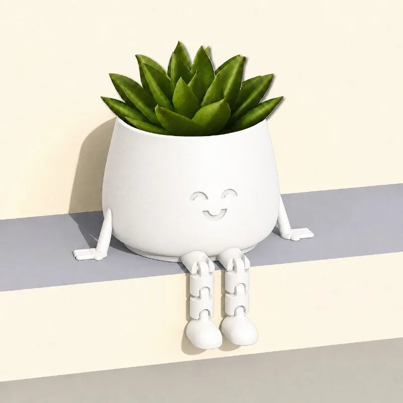 cache pot visage souriant rouge blanc noir plantes succulentes moderne articulation flexible décoration mignonne