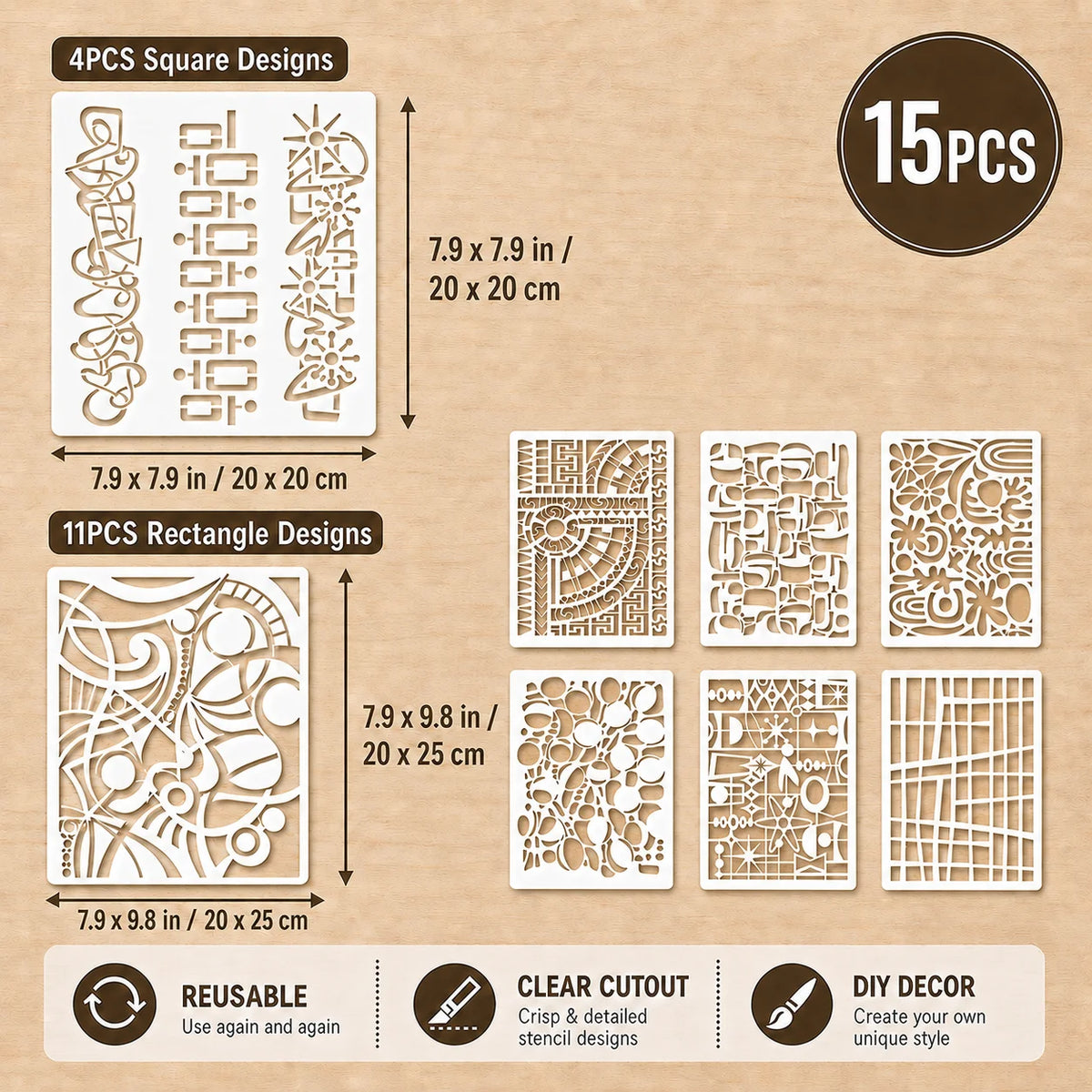 stencils réutilisables blancs motifs géométriques modernes peinture diy