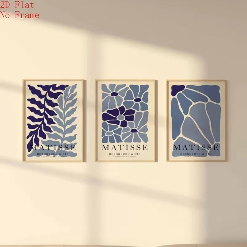 affiches abstraites modernes bleu blanc noir cadre bois décoration intérieure chambre salon enfants
