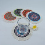 serviettes table multicolores mandala franges blanches ethnique boho chic violon miniature bois