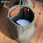 sac cordons vert olive toile épaisse texture naturelle pratique outdoor camping rangement serviettes ustensiles