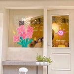 autocollants fleurs stylisées nice day moderne diy pvc adhésif rose vert blanc jaune gris