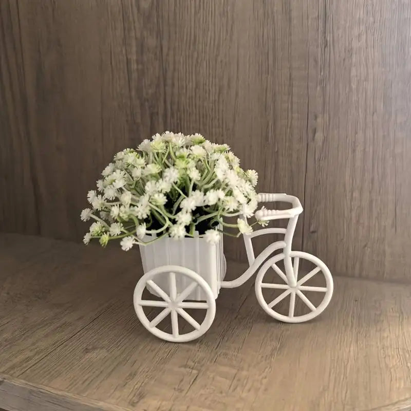 décoration vintage panier vélo blanc rose bleu pot intégré fleurs artificielles anniversaire chambre