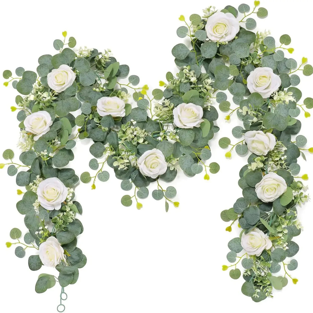 guirlande florale artificielle vertes feuilles blanches roses décoration romantique intérieur mariage anniversaire