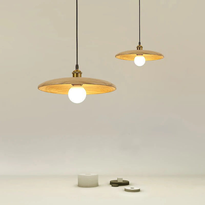 Lampes suspendues modernes bois texturé minimaliste ampoule LED câble noir salon chambre