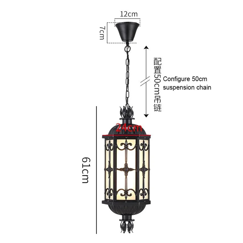 lampe suspendue classique vintage ornements floraux verre translucide éclairage extérieur ip55 aluminium noir