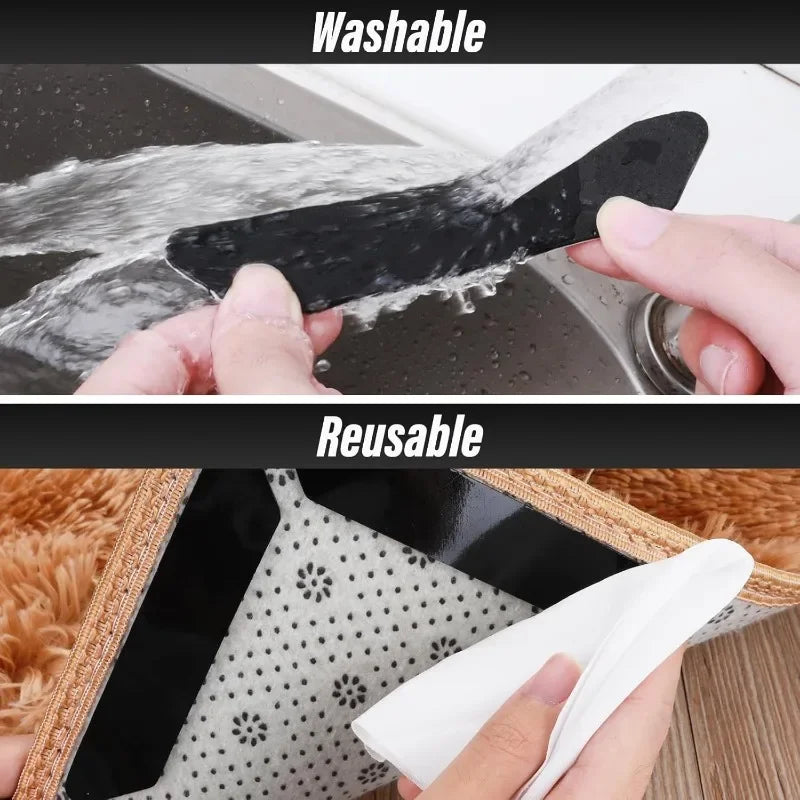 tapis sol antidérapant réutilisable lavable adhésif moelleux géométrique moderne gris noir