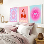 affiches toile moderne minimaliste coeurs fleurs rose bleu violet blanc