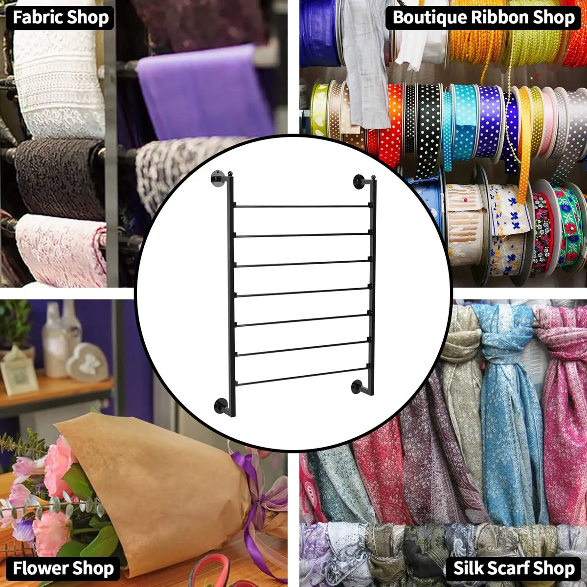 rangement rubans papier mural industriel multiusage noir or rose bleu violet beige blanc rouge