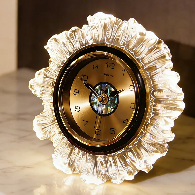 horloge décorative moderne élégante or noir transparent aiguille métal motif abstrait chambre salon