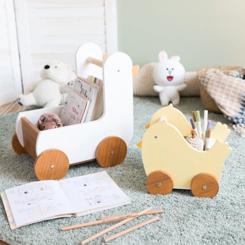 chariot bois rangement blanc minimaliste moderne animaux décoratif enfants chambre objetos almacenamiento