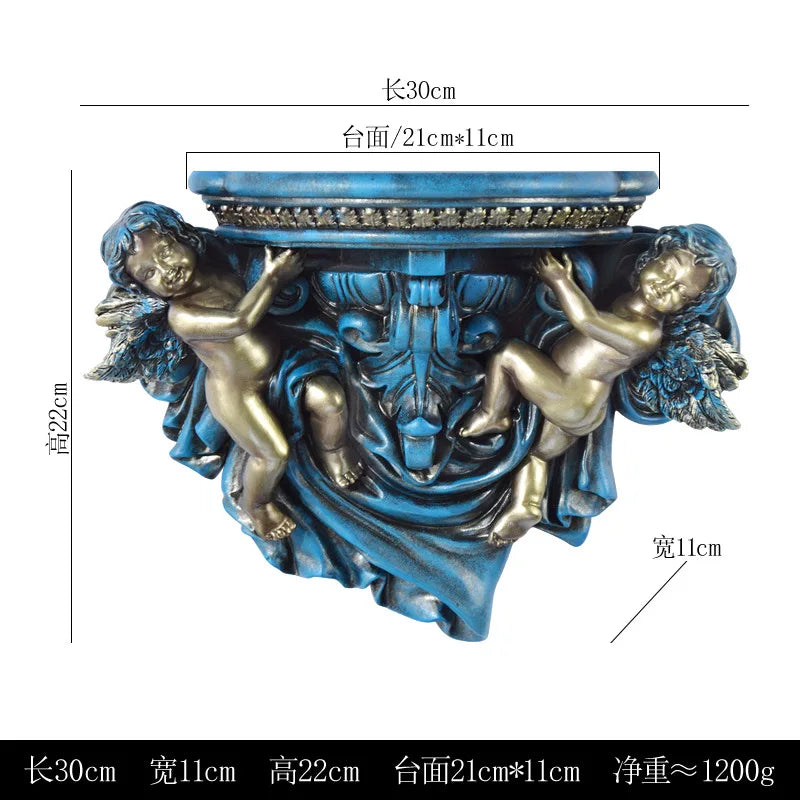 décoration murale étagère ange résine bleu doré blanc classique baroque chambre salon