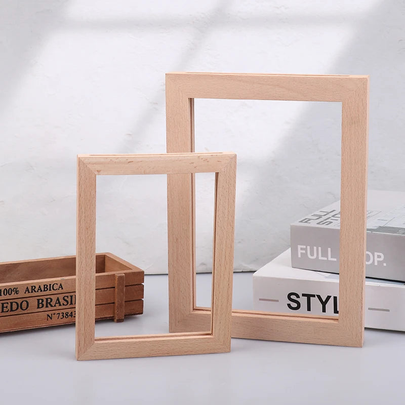 Cadre photo lumineux en bois naturel avec lumière LED douce