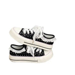 chaussures toile femmes noires blanches imprimées animaux lacets dentelle blanche casual été respirantes légères