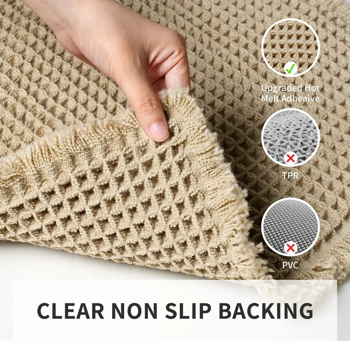 tapis bain moderne beige clair maille fine antidérapant absorbant eau sèche rapide bordure frisée