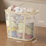 panier linge pliable rose clair maille transparente poignées amovibles moderne réutilisable polyester grande capacité